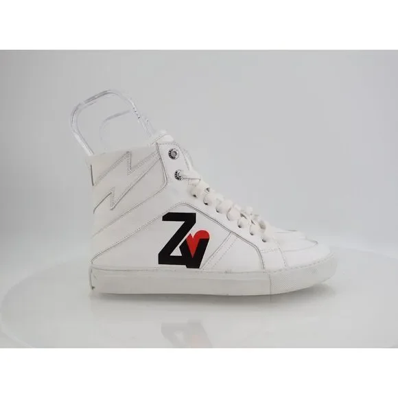 Zadig & Voltaire Logo High Top Zip Sneakers Flash White Womens Size 11 Leather - Picture 2 of 12